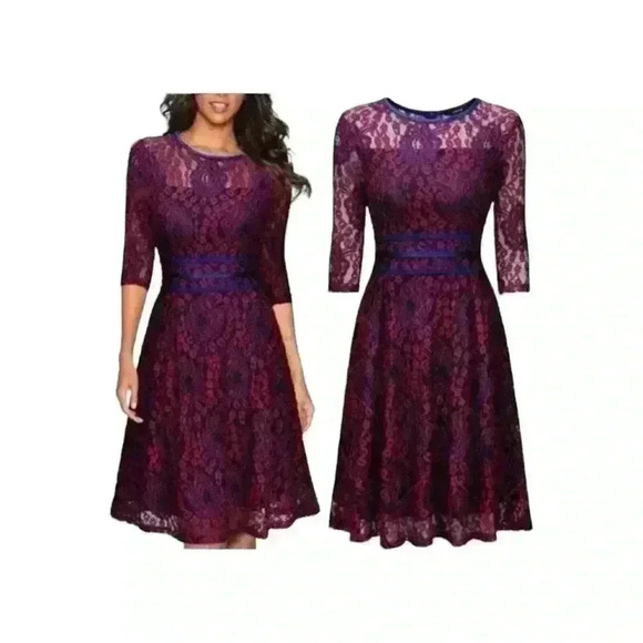 Miusol Magenta & Blue Fit and Flare Lace Dress Small - Picture 9 of 9